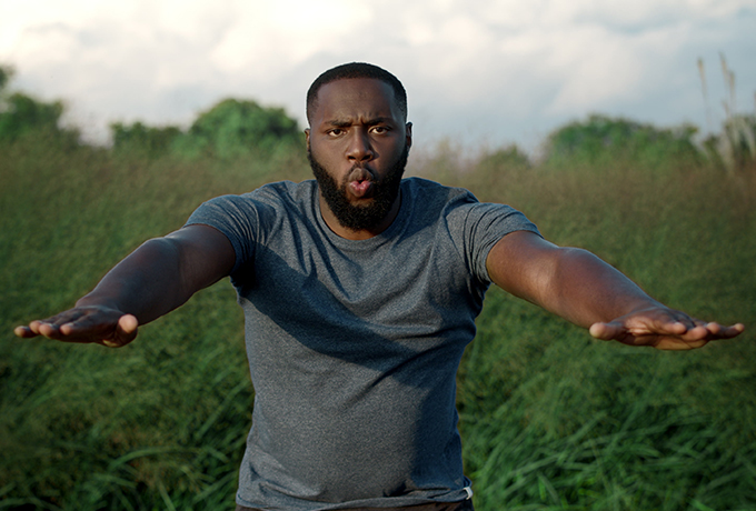 Man doing a breathing exercise